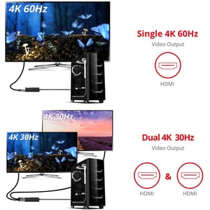 SIIG 4K 1x2 DisplayPort 1.2 to HDMI MST Splitter - DP to 2x HDMI output - 21.6Gbps video bandwidth - Supports 4K HDR and H