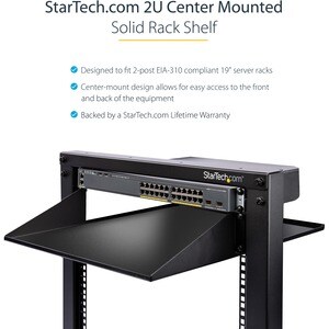 StarTech.com 2U 19" 2-Post Network Rack Shelf 20in Deep Center Mount Cantilever Tray Rackmount for AV/Data Equipment 75lb 