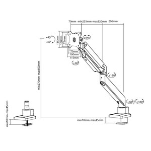 Neomounts Neomounts Pro NM-D775BLACKPLUS Desk Mount for Monitor, Curved Screen Display - Black - Height Adjustable - 1 Dis