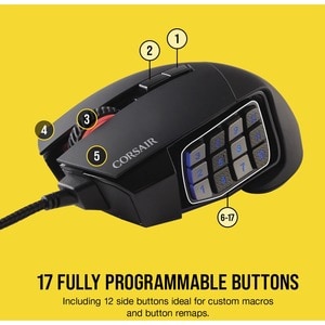 Corsair Scimitar RGB Elite Gaming Mouse - Optical - Cable - 18000 dpi - Scroll Wheel - 17 Button(s)