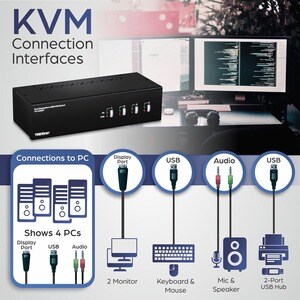 TRENDnet TK-440DP KVM Switchbox - TAA Compliant - 4 Computer(s) - 1 Local User(s) - 3840 x 2160 - 4 - 8 x USB - 10 x Displ