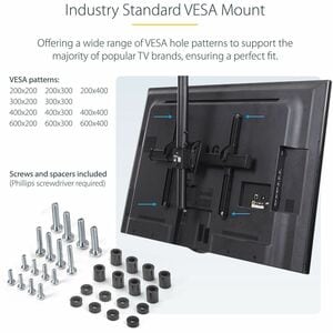 StarTech.com Ceiling TV Mount - 1.8' to 3' Short Pole - 32 to 75" TVs with a weight capacity of up to 110 lb. (50 kg) - Te