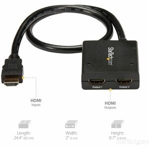 StarTech.com HDMI Splitter 1 In 2 Out - 4k 30Hz - 2 Port - Supports 3D video - Powered HDMI Splitter - HDMI Audio Splitter