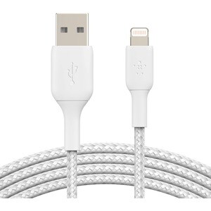 Belkin Braided Lightning to USB-A Cable (1m / 3.3ft, White) - 3.3 ft Lightning/USB Data Transfer Cable for iPhone, iPad, i