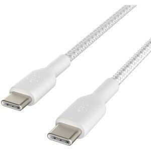 Belkin Braided USB-C to USB-C Cable (1m / 3.3ft, White) - 3.3 ft (1.01 m) USB-C Data Transfer Cable for Smartphone, Tablet