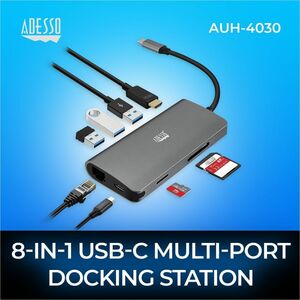 Adesso 8-in-1 USB-C Multi-Port Docking Station (TAA Compliant) - for TV/Monitor/Projector/Notebook/Smartphone/Tablet - 60 