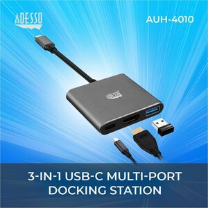 Adesso 3-IN-1 USB-C Multi-Port Docking Station (TAA Compliant) - for TV/Monitor/Projector/Notebook/Smartphone/Tablet - 60 