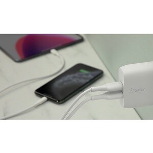 Belkin BoostCharge Dual USB-A Wall Charger 24W + Lightning to USB-A Cable - Power Adapter - 24 W - 4.80 A Output - White