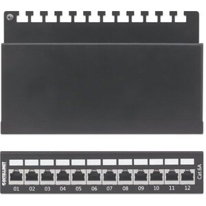 Patch Panel, Cat6a, FTP, 12-Port, Desktop, Shielded, 90° Top-Entry Punch Down Blocks, Black - 12 x RJ-45 - Desktop