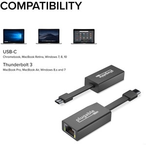 Plugable USB C to Ethernet Adapter, Fast and Reliable Gigabit Speed - Thunderbolt 3 to Ethernet Adapter Compatible with Ma