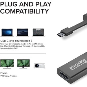 Plugable USB C to HDMI Adapter 4K 30Hz, Thunderbolt 3 to HDMI Adapter - Compatible with MacBook Pro, Windows, Chromebooks,