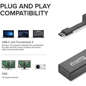 Plugable USB C to VGA Adapter, Thunderbolt 3 to VGA Adapter Compatible with Macbook Pro, Windows, Chromebooks, 2018 iPad P