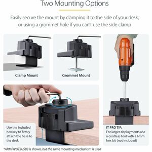 StarTech.com Desk Mount Monitor Arm with 2x USB 3.0 ports, for VESA Display up to 34" (17.6lb/8kg) , C-Clamp/Grommet, Mech