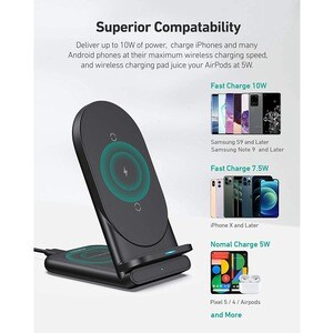 AUKEY Aircore 2-in-1 Wireless Charging Stand - 5 V AC, 9 V AC Input - 9 V DC, 12 V DC Output - Input connectors: USB