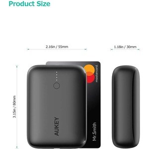 AUKEY Basix Mini 10000mAh PD Power Bank - For iPhone, Gaming Console, iPad Air, Smartphone - 10000 mAh - 2 A - 9 V DC Outp