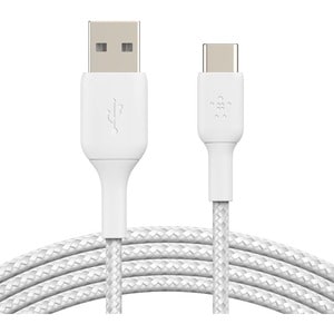 Belkin Braided USB-C to USB-A Cable (2m / 6.6ft, White) - 2.01 m USB-C/USB-A Data Transfer Cable for Smartphone, Tablet, N
