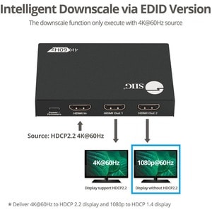 SIIG 2 Port HDMI 2.0 4K @60Hz HDR Splitter with EDID & Downscaler - Metal Housing for Stable & Reliable Performance - 18Gb