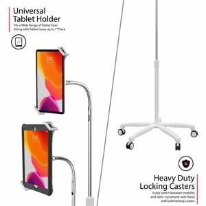CTA Digital Heavy-Duty Medical Mobile Floor Stand for 7-13 Inch Tablets (White) - Up to 13" Screen Support - 65" Height - 