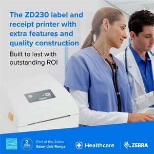 Zebra ZD230 Desktop Direct Thermal/Thermal Transfer Printer - Monochrome - Label/Receipt Print - Ethernet - USB - Bluetoot