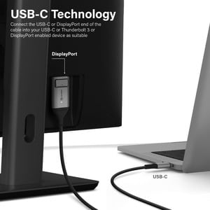 Alogic USB-C (Male) to DisplayPort (Male) Cable - Ultra Series - 4K 60Hz -Space Grey - 2m - 6.6 ft (2 m) DisplayPort/USB A