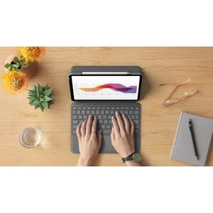 Logitech Folio Touch Keyboard/Cover Case for 27.9 cm (11") Apple iPad Air (4th Generation) Tablet - Oxford Gray - Scuff Re