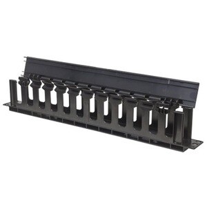19" Cable Management Panel, 19" Rackmount Cable Manager, 1U, with Cover, Black - Cable Management Panel - 1U Rack Height x