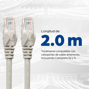 Network Patch Cable, Cat6, 2m, Grey, CCA, U/UTP, PVC, RJ45, Gold Plated Contacts, Snagless, Booted, Lifetime Warranty, Pol