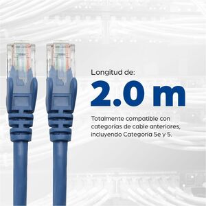 Network Patch Cable, Cat6, 2m, Blue, CCA, U/UTP, PVC, RJ45, Gold Plated Contacts, Snagless, Booted, Lifetime Warranty, Pol
