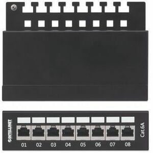 Intellinet 8 Port(s) Network Patch Panel - Category 6a - Twisted Pair - Black - Patch Panel, Cat6a, FTP, 8-Port, Desktop, 