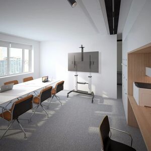 SOPORTE DE TV TIPO CARRO ALTURA AJUSTABLE PANTALLA 60" A 100"PLATEADO Y NEGRO - 100kg Capacidad - 4 Ruedas - Aluminio - 70