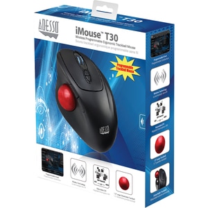 Adesso iMouse T30 Mouse - Radio Frequency - USB - Optical - 7 Button(s) - Black - Wireless - 2.40 GHz - 4800 dpi - Trackba