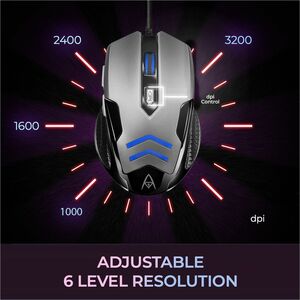 Adesso iMouse X1 Gaming Mouse - USB - Optical - 6 Button(s) - Black, Grey - Cable - 3200 dpi - Scroll Wheel - Right-handed