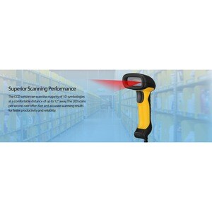 Adesso NuScan 2400U Industrial, Warehouse, Hospitality Handheld Barcode Scanner - Cable Connectivity - Yellow - 200 scan/s