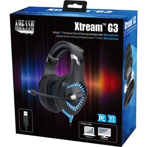 Adesso Xtream G3 Wired Over-the-head Stereo Gaming Headset - Black - Binaural - Circumaural - 20 Ohm - 15 Hz to 20 kHz - 2