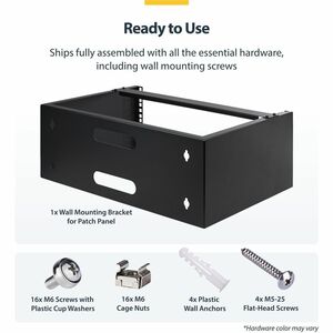 StarTech.com 4U Wall Mount Rack, 14in Deep, 19 inch Wall Mount Network Rack, Wall Mounting Patch Panel Bracket for Switch/