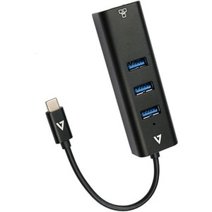Hub Combo USB/Ethernet V7 V7UCRJ45USB3 - USB 3.2 (Gen 1) Type C - 1024 Mo/s - Externe - Noir - 3 Total de ports USB - 3 Po