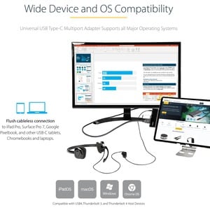 StarTech.com USB C Multiport Adapter, USB-C to 4K 60Hz HDMI, 100W PD Pass-Through, 3xUSB, Audio, USB-C Mini Dock, Portable