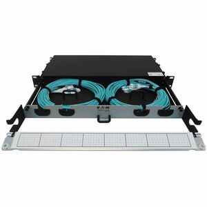 Eaton Tripp Lite Series Preloaded Fiber Panel, 1U - 2x (12F MTP/MPO-PC to 4x LC Duplex F/M) 8F Trunk Cables, OM4 Multimode