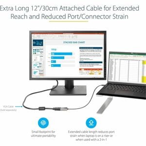 StarTech.com USB C to VGA Adapter, 1080p USB Type-C to VGA Adapter Dongle, USB-C to VGA Monitor/Display Video Converter, 1