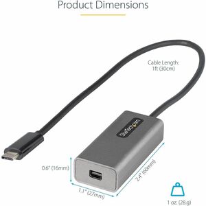 StarTech.com USB C to Mini DisplayPort Adapter, 4K 60Hz USB-C to mDP Adapter Dongle, USB Type-C to Mini DP Video Converter