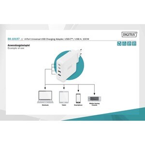 Digitus 100 W AC Adapter - 1 Pack - USB - For USB Type C Device, Smartphone, Tablet PC, Notebook, USB Type A Device, Gamin