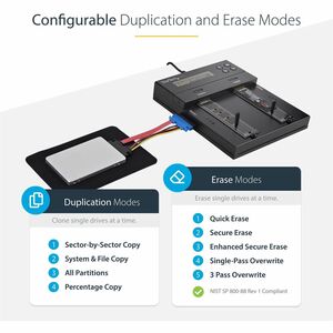 StarTech.com Standalone Dual Bay M.2 SATA/NVMe Duplicator/Eraser, HDD/SSD Cloner/Wiper, M.2 PCIe/AHCI, Hard Drive Sanitize