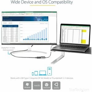 StarTech.com USB C to DisplayPort Adapter, 8K/4K 60Hz USB-C to DisplayPort 1.4 Adapter, DSC, USB Type-C to DP Video Conver