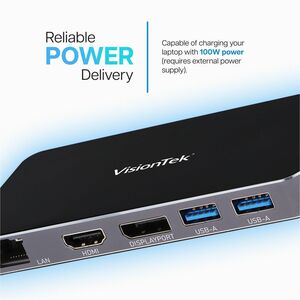 VisionTek VT400 - Dual Display USB-C Docking Station with Power Passthrough - for Notebook - 100 W - USB Type C - 2 Displa