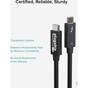Plugable Thunderbolt 4 Cable [Thunderbolt Certified] - 2M/6.6ft, 100W Charging, Single 8K or Dual 4K Displays, 40Gbps Data