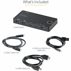StarTech.com 2 Port Hybrid USB-A + HDMI & USB-C KVM Switch, Single 4K 60Hz HDMI 2.0 Monitor, Compact Desktop and/or Laptop