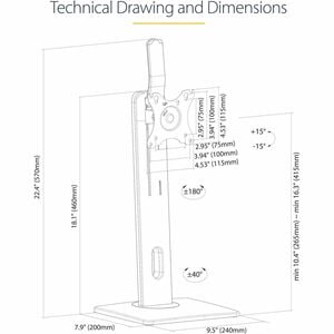 StarTech.com Free Standing Single Monitor Mount, Height Adjustable Ergonomic Monitor Desk Stand, For VESA Mount Displays u