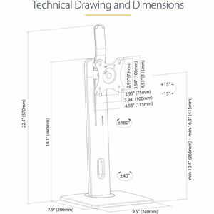 StarTech.com Free Standing Single Monitor Mount, Height Adjustable Ergonomic Monitor Desk Stand, For VESA Mount Displays u