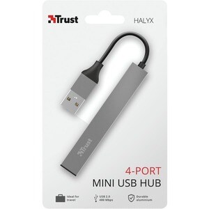 Trust Urban Halyx Mini Hub USB 2.0 à 4 Ports en Aluminium, pour PC, Ordinateur Portable, Mac - Argent