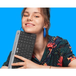 Logitech K580 键盘 - 无线 连接 - 英文（美国） - 灰 - Bluetooth/RF - 10 m - 2.40 GHz - 手机, 台式计算机 - PC, Mac - AAA 支持的电池尺寸